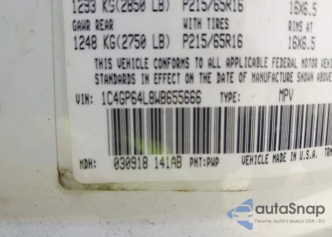 1998 Chrysler Town & Country Lxi из США, поврежденный, VIN 1C4GP64L8WB655666